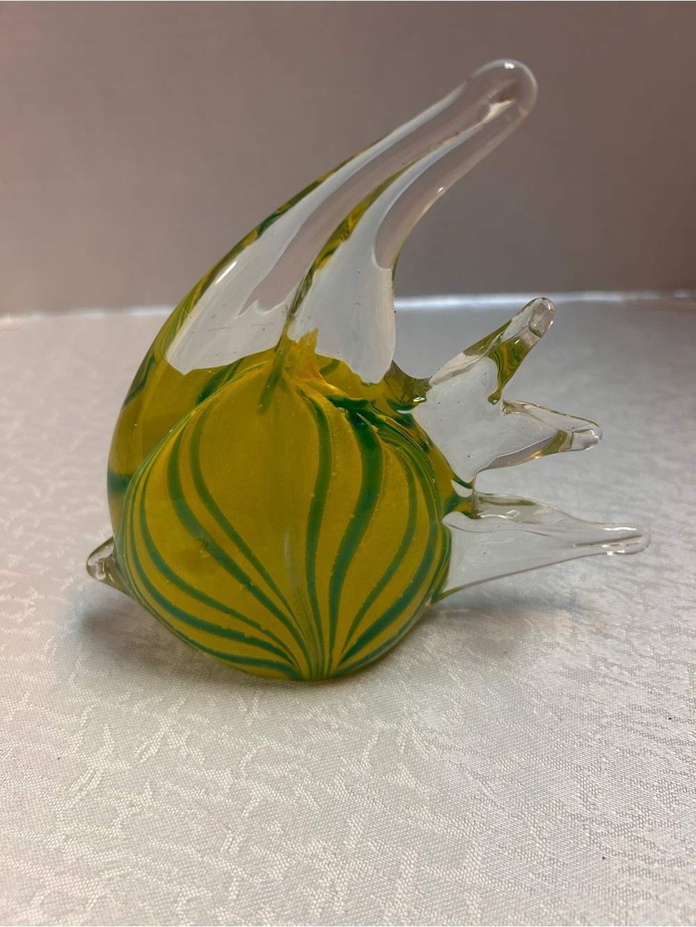 Vintage Hand Blown Glass Murano Style Angelfish Figurine-Unique Indented Eyes